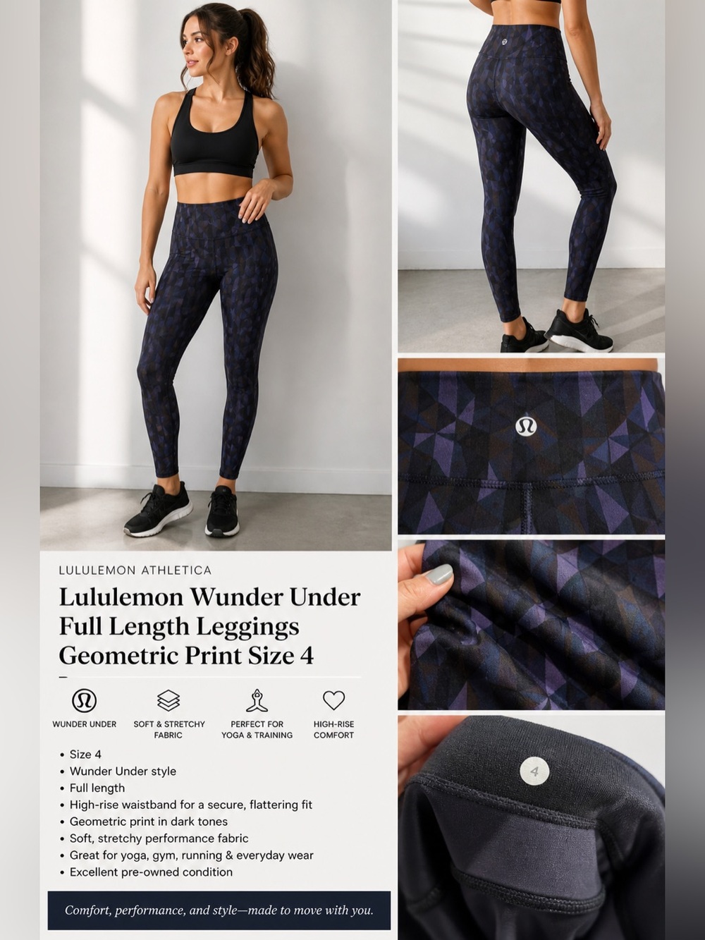 Lululemon Wunder Under Leggings Size 4 Full Length Geometric Print Yoga Pants